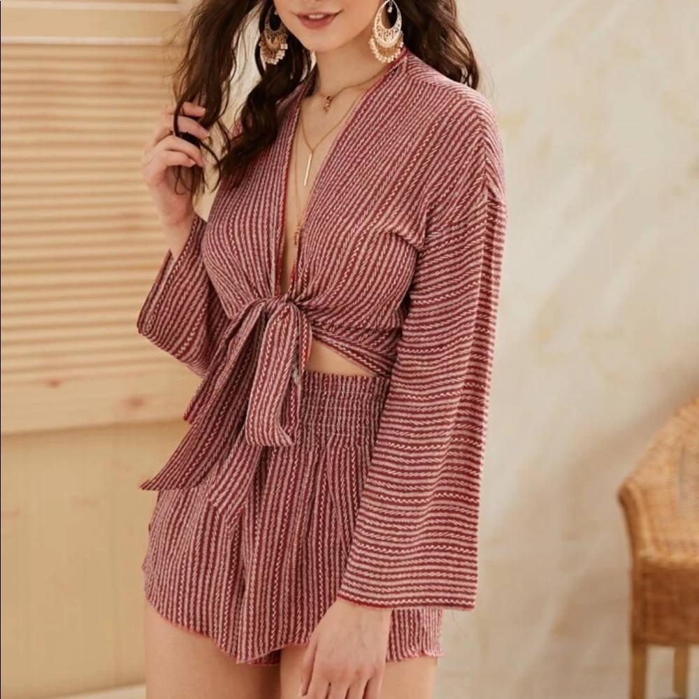 TWO PIECE STRIPED TOP AND SHORTS SET